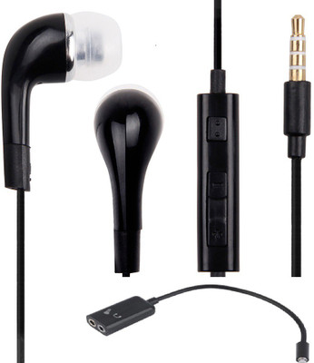 Microvelox Combo pack of earphone & audiospiltter Wired Headset with Mic(Black, In the Ear)