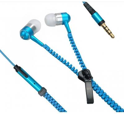 Quit-X ™ Blue In-Ear Zipper 3.5mm Jack Earbuds w/ Mic Wired Bluet...