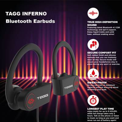 TAGG Inferno, Stereo Sports Wireless Bluetooth Headset With Mic