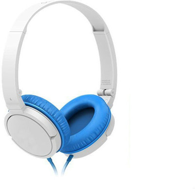 

Shrih Foldable Over The Head Wired Headset with Mic(White Blue, Over the Ear)