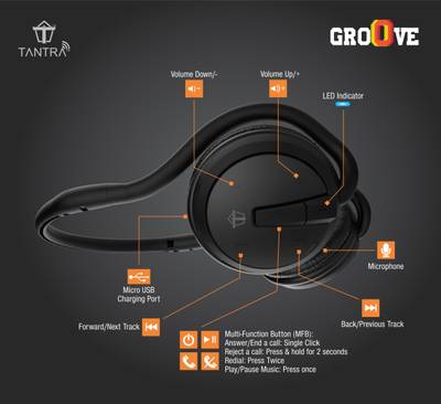 Tantra Groove Wireless Bluetooth Headset (Black and Silver) 