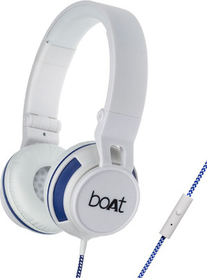boAt BassHeads 600 Wired Headset with Mic(White and Blue, On the Ear)