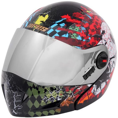 

Steelbird A1 Ares - Skull Motorbike Helmet(Black, Red, Green), Black;green;red