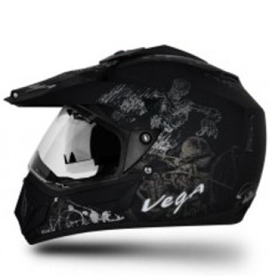VEGA Off Road D/V Sketch Motorbike Helmet(Silver, Black)