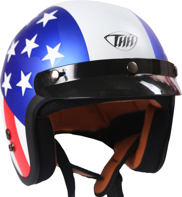 

THH White Blue Metallic USA Motorbike Helmet(White, Blue, Blue;white
