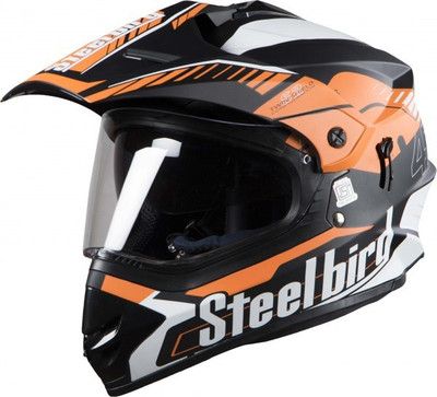 

Steelbird 42 Airborne Motorbike Helmet(Matt Black and Light orange