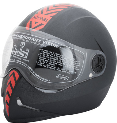 Steelbird Dashing Adonis with Red Sticker Motorbike Helmet(Black) available at flipkart for Rs.800