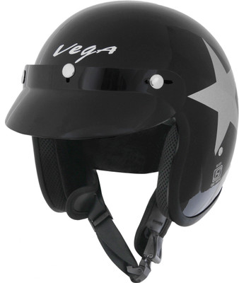 

VEGA Jet Black Base with Silver Star Motorsports Helmet(Black, Silver)