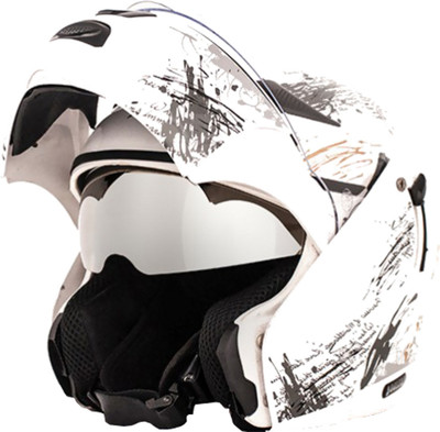 

Vega Boolean Give Up Motorsports Helmet(White, Silver, Silver;white