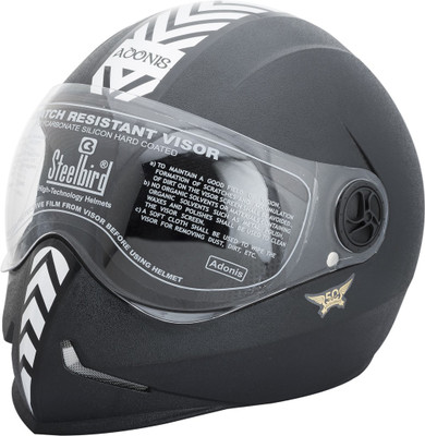 Steelbird Dashing Adonis with Silver Sticker Motorbike Helmet(Black) available at flipkart for Rs.835