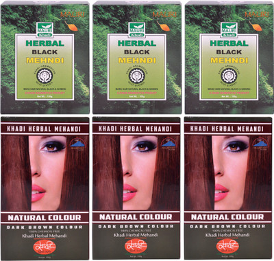 

Khadi Mauri Combo Pack - Natural Color Henna & Black Mehndi - Pack of 6(600 g)