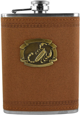 

BARWORLD Plain Stainless Steel & Leather Hip Flask(236 ml)