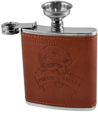 

BARWORLD Pirates & Skull Stainless Steel & Leather Hip Flask(207 ml)