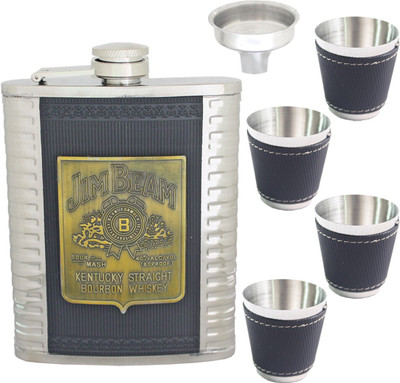 

SJ 08 oz Drinks Pocket Wine Screw Cap Cups & Funnel Hip Flask(236 ml)