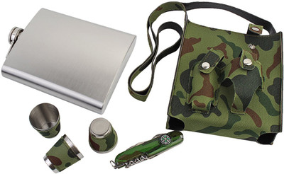 

GUOTAI Plain Stainless Steel Hip Flask Travel Set in Army Camouflage Fabric Pouch - Hip Flask(532 ml)