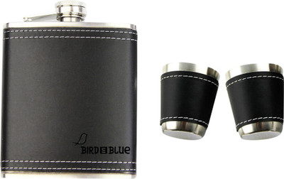 

Bird In Blue Black Tesoro Stainless Steel Wrapped with Black Leather Hip Flask(90 ml)