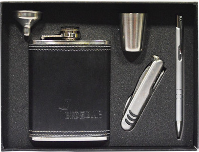 

Bird in Blue Black Tesoro Stainless Steel Wrapped with Black Leather Hip Flask(240 ml)