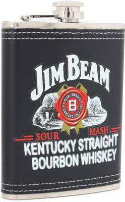 

Jim Beam Black Printed Leather Cover Steel Hip Flask(236 ml)