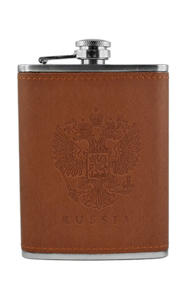 BARWORLD Plain Stainless Steel & Leather Hip Flask(236 ml)