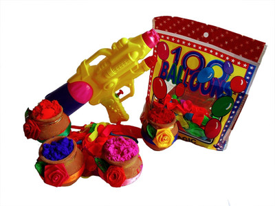 

100 Balloons Pichkari, Color, Balloon Holi Combo