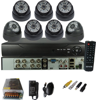 

Techshoppe 7 CCTV Black Dome camera + 8 channel DVR kit 8 Channel Home Security Camera(2000 GB)
