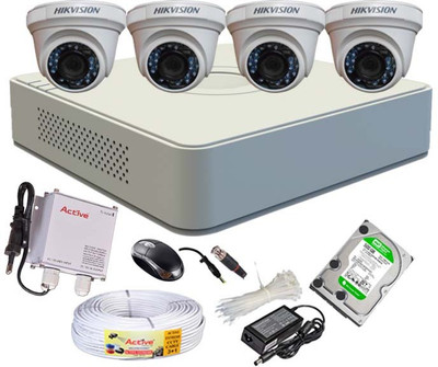

Hik Vision HD Full Combo, DS-2CE56C2T-IRB Dome Camera 4Pcs + Active Copper Cable + HD Mini DVR 4 Channel Home Security Camera(500 GB)