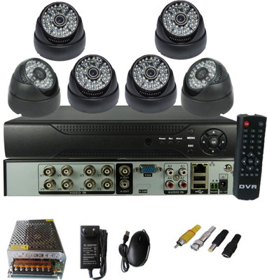

Techshoppe 6 CCTV Black Dome camera + 8 channel DVR kit 8 Channel Home Security Camera(2000 GB)