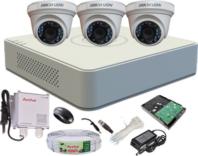 

Hik Vision Full Combo, DS-2CE56C2T-IRP Dome Camera 3Pcs + Active Cable + 500GB HDD + HD Mini DVR 4 Channel Home Security Camera(500 GB)