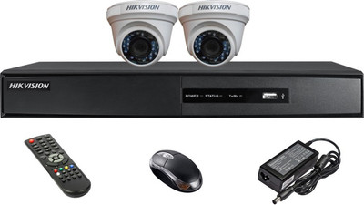 Hik Vision HDTVI Combo, DS-2CE56COT-IR Dome Camera 2Pcs + HD DVR Security Camera(4 Channel)