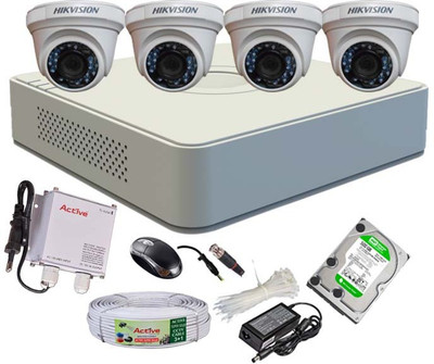 

Hik Vision HDTVI Full Combo, DS2CE56COT-IR Dome 4Pcs + Active Cable + HD Mini DVR 4 Channel Home Security Camera(500 GB)
