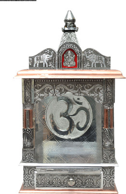 

Pavitra Ghar 12" x 7" x 22"Open With Ghummat Aluminium - Copper Oxidize Carving Temple Wooden, Aluminium, Copper Home Temple(Height: 33 cm)