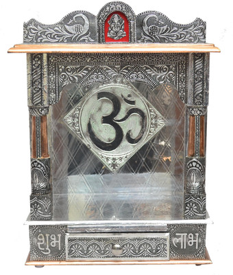 

Pavitra Ghar 15" x 9" x 21" Open Aluminium - Copper Oxidize Carving Temple Wooden, Aluminium, Copper Home Temple(Height: 40 cm)