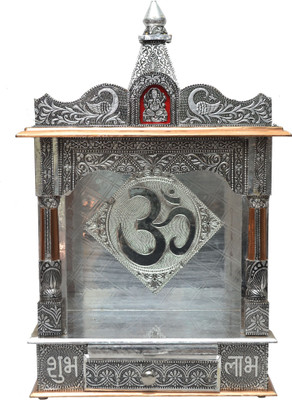 

Pavitra Ghar 15" x 7" x 24" Open With Ghummat Aluminium - Copper Oxidize Carving Temple Wooden, Aluminium, Copper Home Temple(Height: 40 cm)