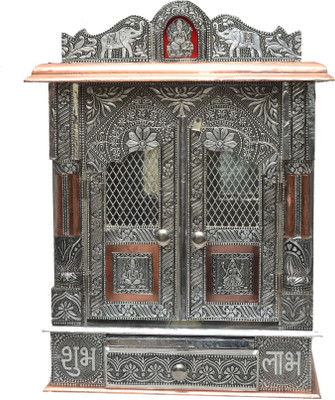 

Pavitra Ghar 21" x 9" x 23.5" Door Aluminium - Copper Oxidize Carving Temple Wooden, Aluminium, Copper Home Temple(Height: 53 cm)