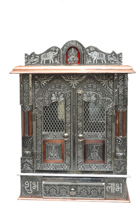 

Pavitra Ghar 18" x 9" x 22" Door Aluminium - Copper Oxidize Carving Temple Wooden, Aluminium, Copper Home Temple(Height: 47 cm)