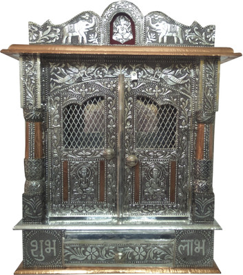 

Pavitra Ghar 18" x 7" x 21.5" Door Aluminium - Copper Oxidize Carving Temple Wooden, Aluminium, Copper Home Temple(Height: 48 cm)