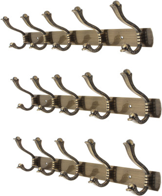 

Dolphy Set of 3 Towel Clothes Wall Hanger 5 - Pronged Hook Rail(Brown Pack of 3)
