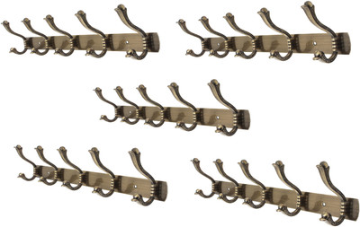 

Dolphy Set of 5 Towel Clothes Wall Hanger 5 - Pronged Hook Rail(Brown Pack of 5)
