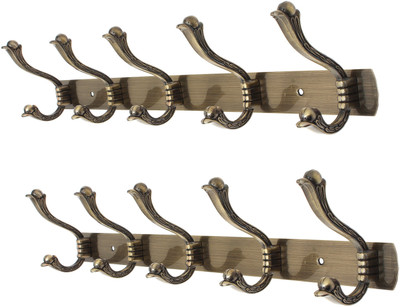 

Dolphy Set of 2 Towel Clothes Wall Hanger 5 - Pronged Hook Rail(Brown Pack of 2)