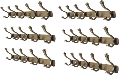

Dolphy Set of 6 Towel Clothes Wall Hanger 5 - Pronged Hook Rail(Brown Pack of 6)