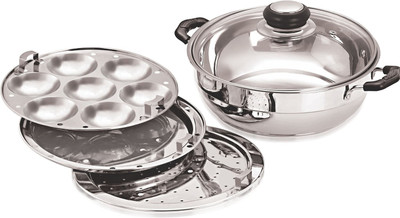 PRISTINE Tri Ply Induction Bottom Multi Kadai with 5 Plates Induction & Standard Idli Maker(5 Plates , 14 Idlis )
