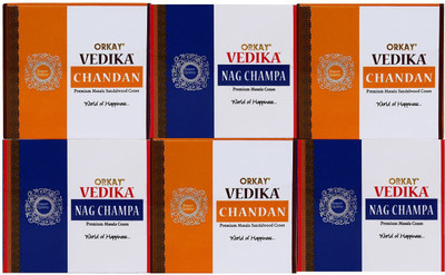 

Vedika Vedika Meditation Masala Cones/Dhoop Cones 6-in-1 pack (3 pack each of Chandan and Nag Champa) Agarbattis(10)