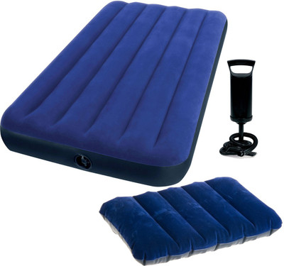 INTEX Gold Dust Pump with Air Lock Pillow & Single Inflatable Bed(Blue)