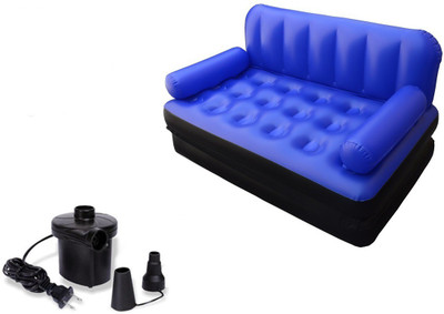 

IBS Airsofa cum Bed 5 In 1 PVC Air Multipurpose Dark Blue PP Doublebed Kids Sleeping Mattress Travel Lounge Seat Couch Carbed with Electric Pump Inflatable Sofabed(Dark Blue)
