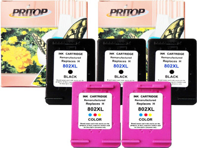 

Pritop - 802 XL , ink cartridge (3 black and 2 co ) for HP Deskjet 1000 (J110a) 1050 2000 (J210a) 2050 1050A 2050A 3000 3050 3510 3512 1010, 1510 Office jet 2620 4630 Multi Color Ink(Black, Magenta, Cyan, Yellow)