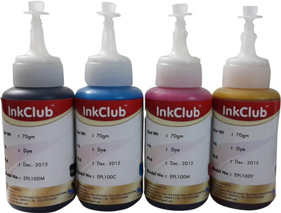 

Inkclub 70ml*4 Compatible ink for Epson L220, L100,L110,L130,L200,L210,L300,L350,L355,L310,L360,L365,L455,L550,L555,L565,L1300 printer Multi Color Ink(Black, Magenta, Cyan, Yellow)