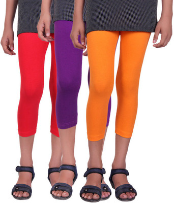 

Alisha Capri For Girls Casual Solid Cotton(Multicolor Pack of 3, Orange;purple;red