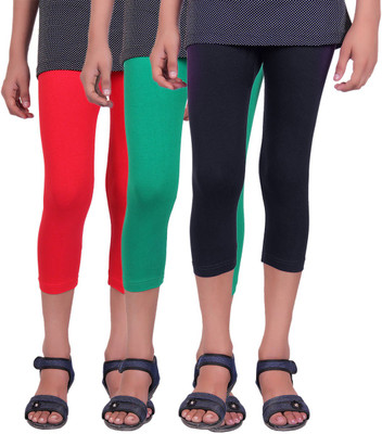

Alisha Capri For Girls Casual Solid Cotton(Multicolor Pack of 3, Black;green;red