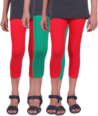 

Alisha Capri For Girls Casual Solid Cotton(Multicolor Pack of 3, Green;red