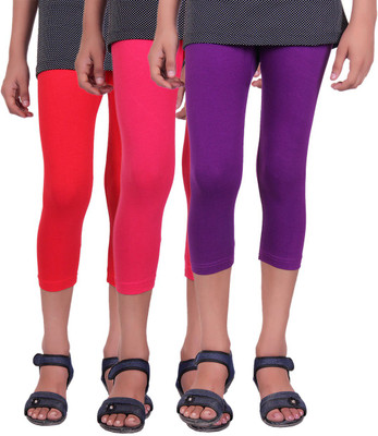 

Alisha Capri For Girls Casual Solid Cotton(Multicolor Pack of 3, Purple;rani;red